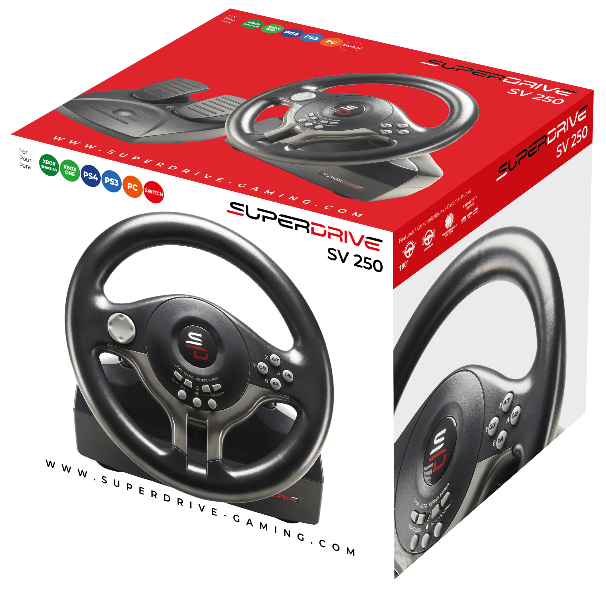 Superdrive SV200 Volante da corsa con pedali e vibrazioni per PS4, Xbox  One, Nintendo Switch e PC